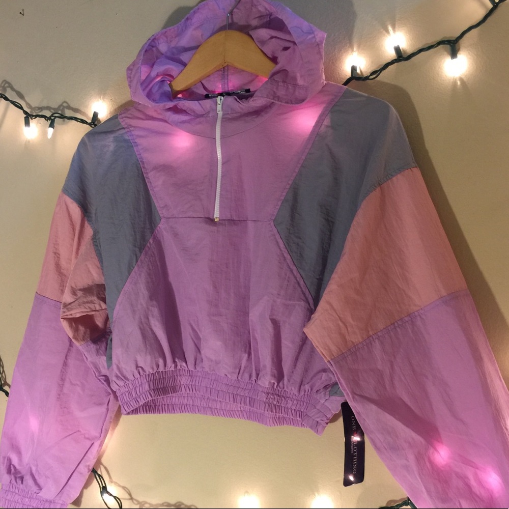 Purple, grey, and pink cropped windbreaker